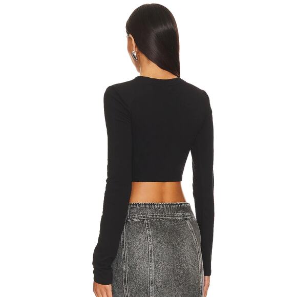 The Range Sueded Jersey Cross-over Crew Top in Jet Black NWOT Size Small - Picture 3 of 3